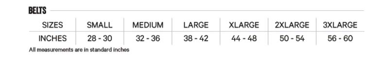 bianchi duty belt size chart